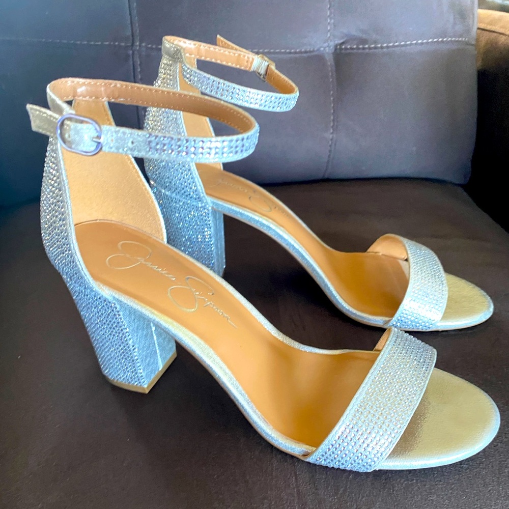 Elegant Silver Block Heel Sandals